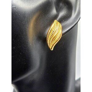 Christian Dior Vintage 1980s Large Textured Wing Leaf Fire Gold Pierced Earrings